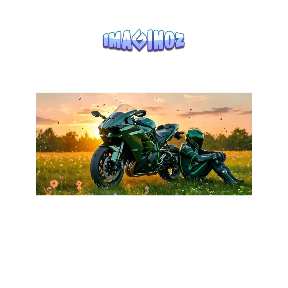 Superbike Sunset Motorcycle Landscape Poster