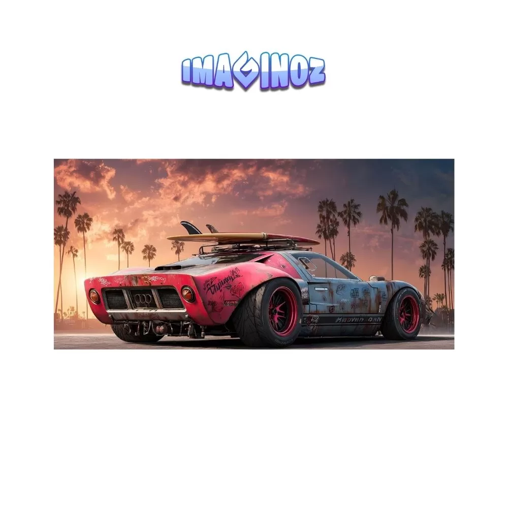 Vintage Muscle Car Sunset Poster