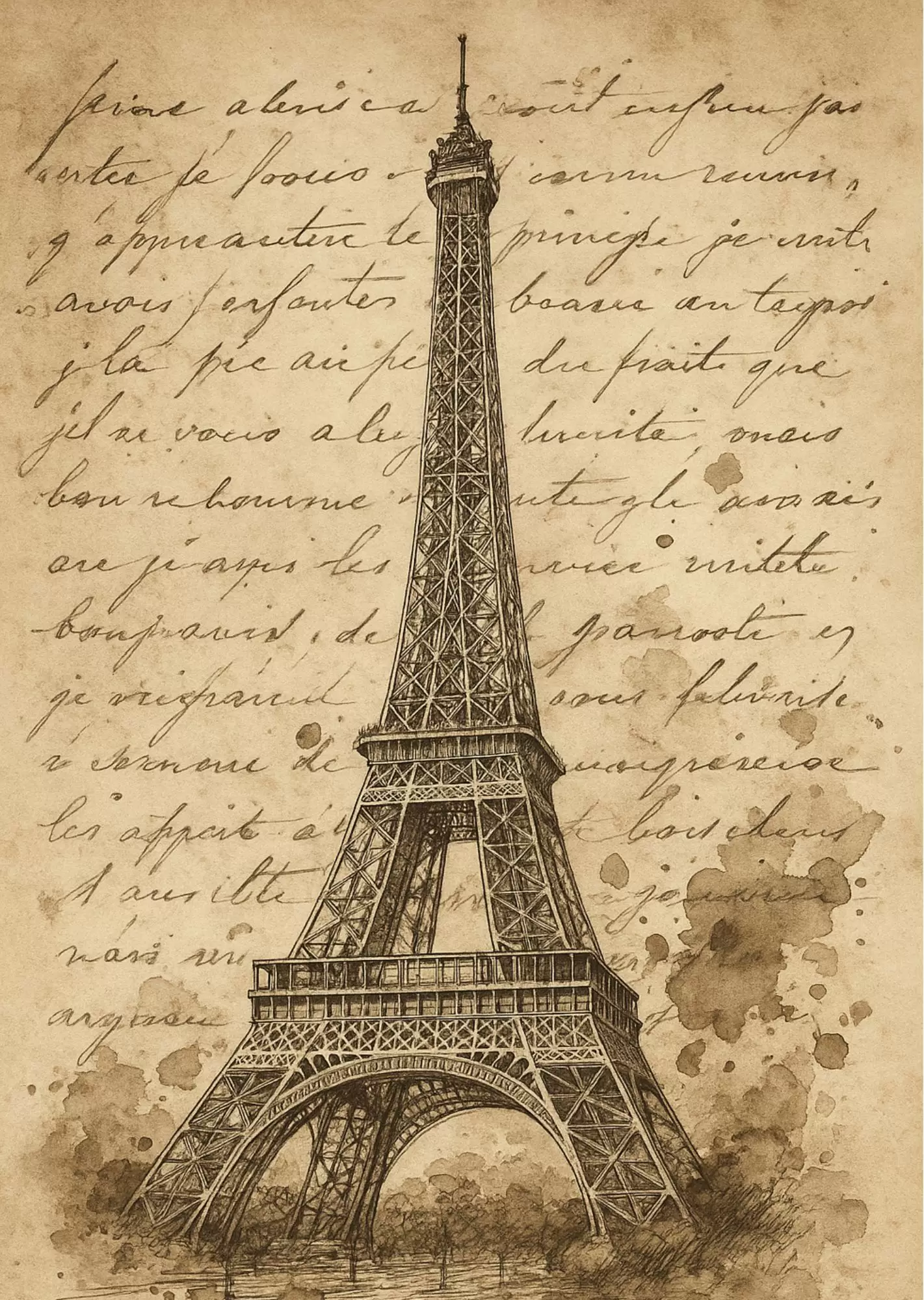 Vintage Vinyl Record Player Poster – Retro Music Aesthetic - Vintage Eiffel Tower Illustration Poster – Paris Antique Art