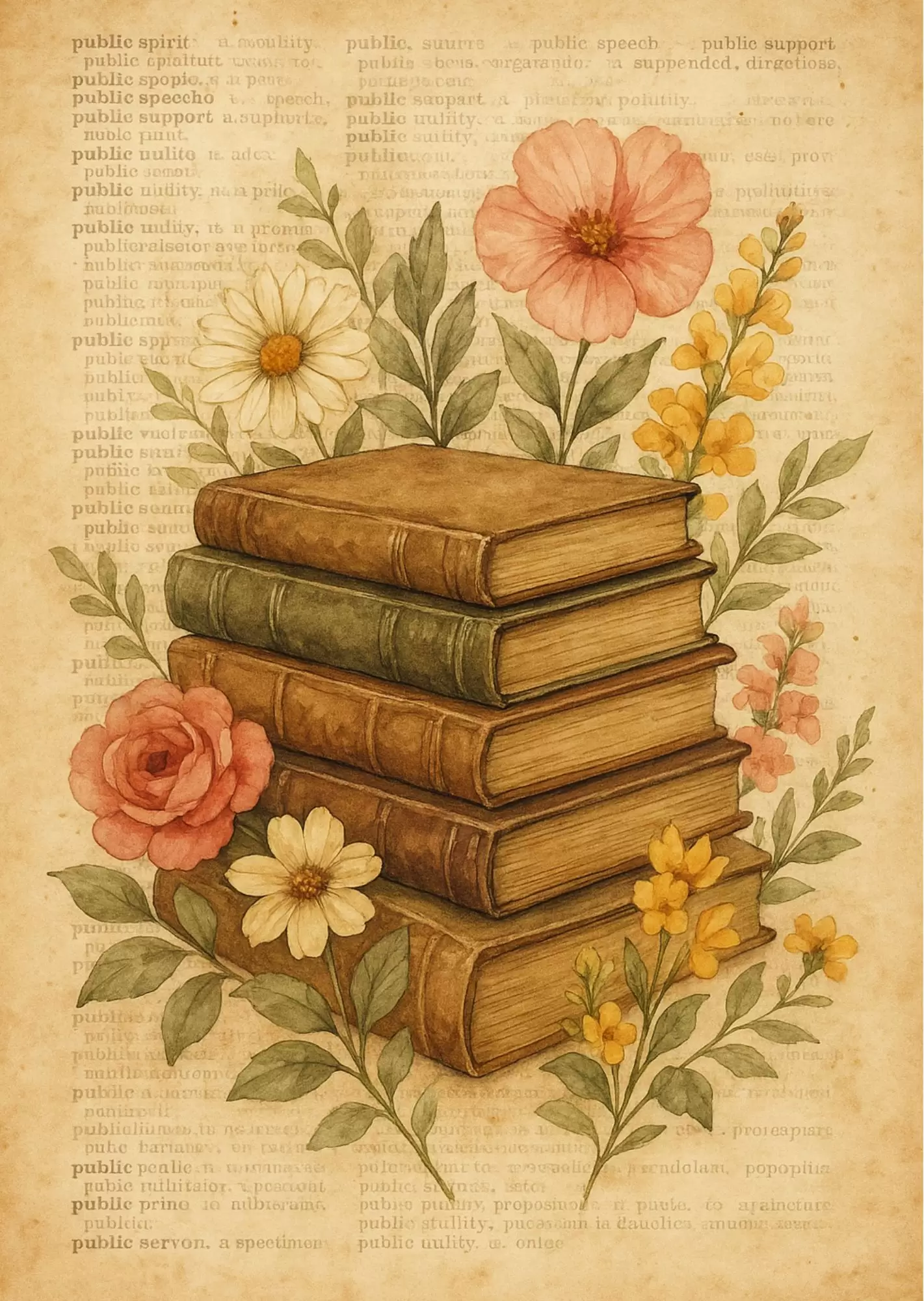 Vintage Vinyl Record Player Poster – Retro Music Aesthetic - Vintage Books & Floral Illustration Poster – Classic Literature Aesthetic