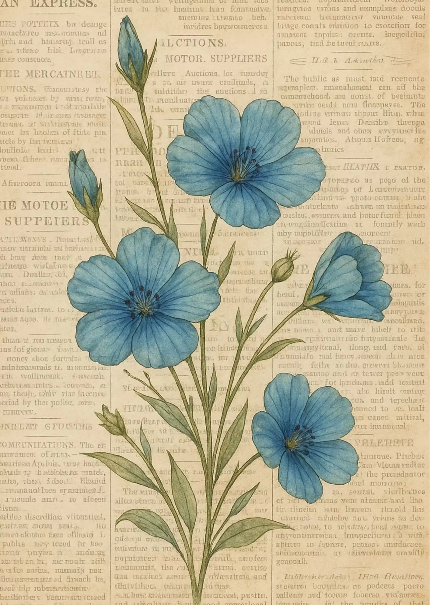 Vintage Vinyl Record Player Poster – Retro Music Aesthetic - Vintage Blue Botanical Flower Poster – Retro Botanical Art