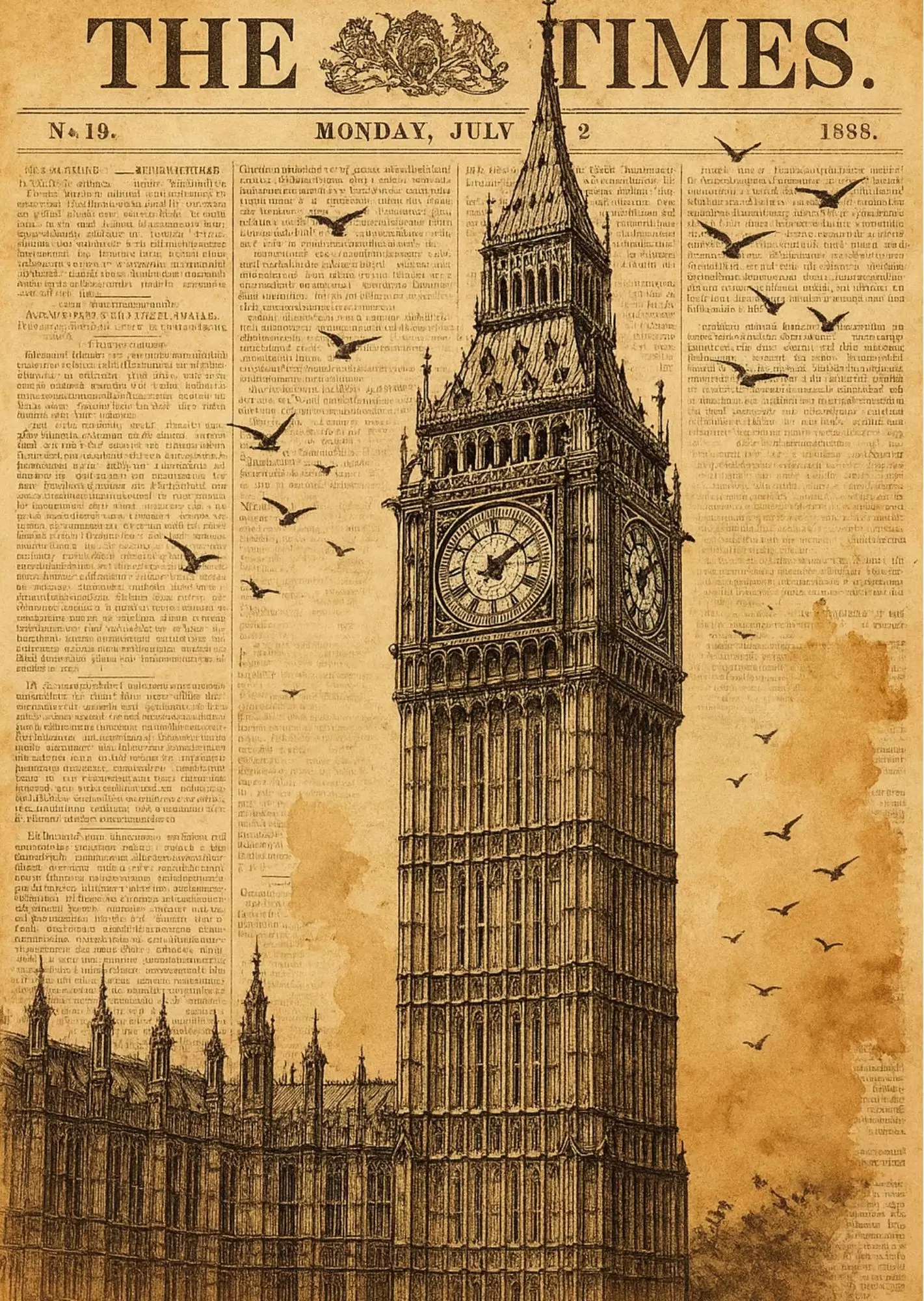 Vintage Vinyl Record Player Poster – Retro Music Aesthetic - Vintage Big Ben Newspaper Poster – London Retro Architecture
