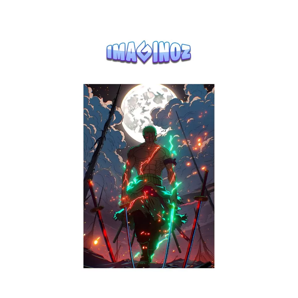 Zoro Three Sword Style Anime Poster A4 Moonlight Battle Aesthetic