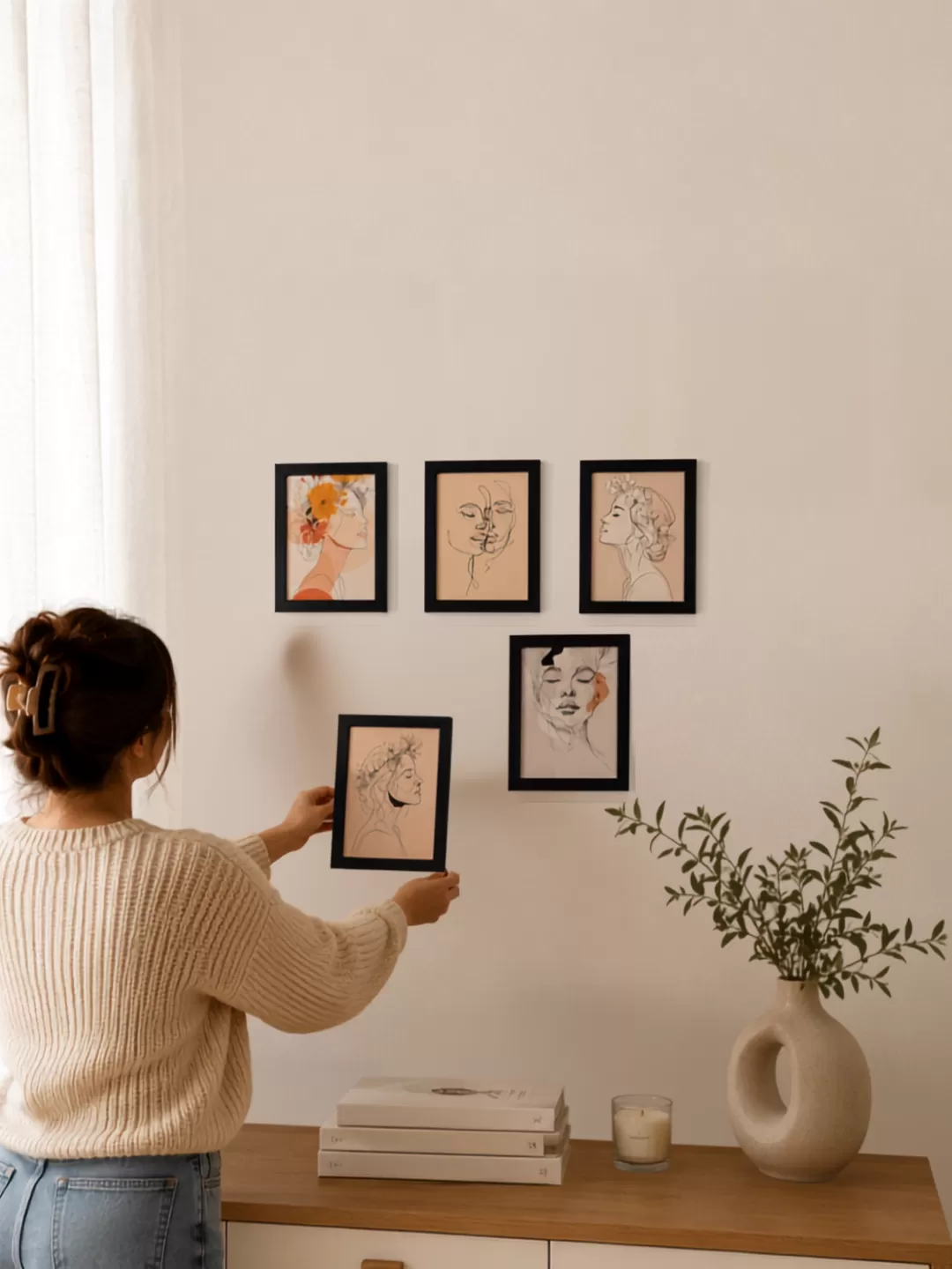 Imaginoz Minimalist Women Line Art Frame Set | A5 Size | Glossy Finish | Pack of 5 | Aesthetic Gallery Wall Decor  Short Descrip image 3